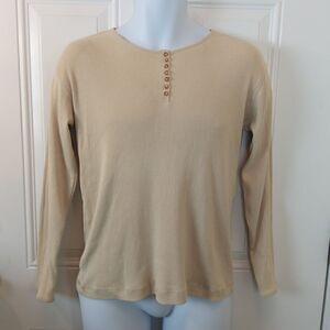 (3/$20) GFC cream long sleeve ribbed shirt with front button placket